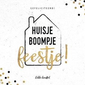 Moderne felicitatiekaart Huisje Boompje Feestje!