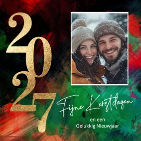 Moderne foto kerstkaart verf met goud