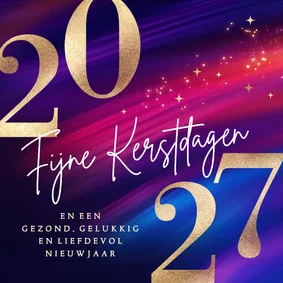 Moderne kerstkaart 2027 met goud en paars