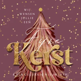 Moderne kerstkaart geschilderde kerstboom sterren goud
