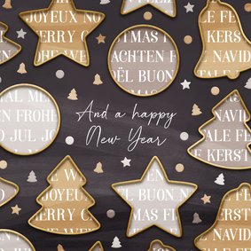 Moderne kerstkaart internationaal met kerstvormen