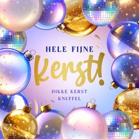 Moderne kerstkaart kerstballen discoballen en sterretjes
