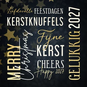 Moderne kerstkaart met woorden in goudlook