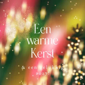 Moderne kerstkaart 'Warme Kerst' lichtjes kleurrijk sterren