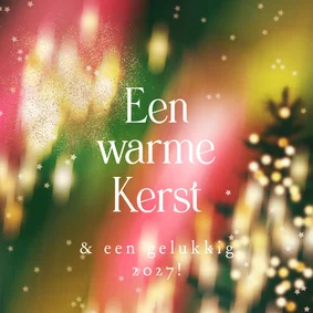 Moderne kerstkaart 'Warme Kerst' lichtjes kleurrijk sterren