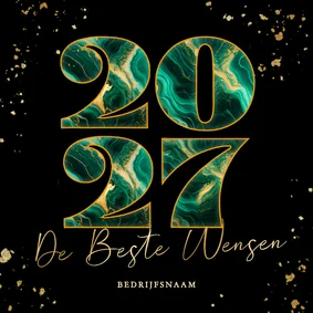 Moderne luxe kerstkaarten marmer jaartal zwart en groen
