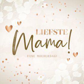 Moderne Moederdag kaart eucalyptus hartjes 'Liefste mama!'