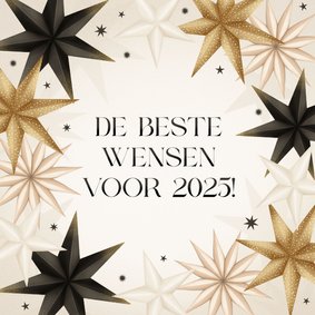 Moderne Nieuwjaarskaart 2025 papieren kerststerren 