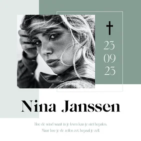 Moderne rouwkaart met foto