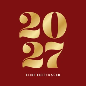 Moderne strakke kerstkaart met 2027 in goudfolie rood