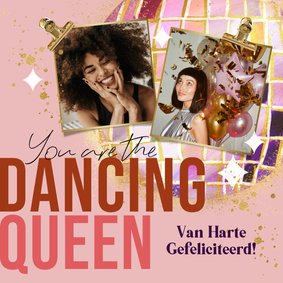 Moderne verjaardagskaart 'Dancing Queen' discobal foto goud