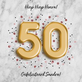 Moderne verjaardagskaart folieballon '50' met confetti
