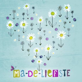 Moederdag kaart met madeliefjes in een hart