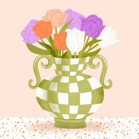 Moederdag kaart met tulpen in vaas