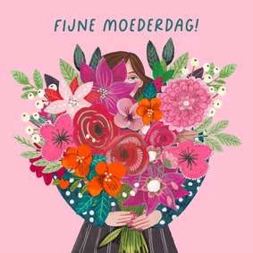 Moederdagkaart bloemen boeket illustratie vrouw kleurrijk