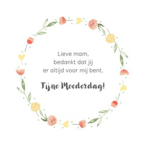 Moederdagkaart bloemenkrans aanpasbare tekst