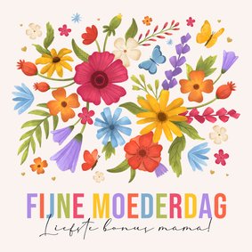 Moederdagkaart fijne moederdag bloemen hartjes vlinders