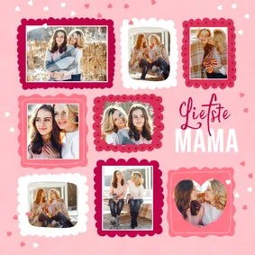 Moederdagkaart fotocollage roze hip hartjes liefste mama