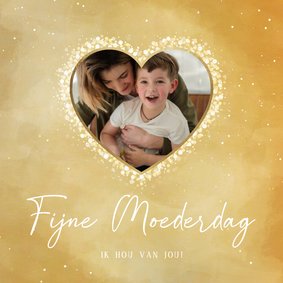 Moederdagkaart goud met foto in hart van sparkles