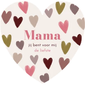 Moederdagkaart hartvorm gekleurde harten liefste mama