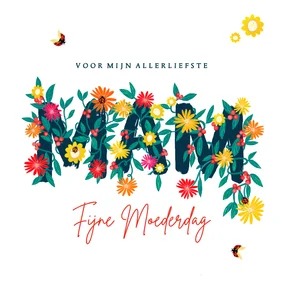 Moederdagkaart met bloemenletters