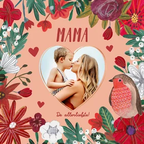 Moederdagkaart met foto bloemen liefde mama hart