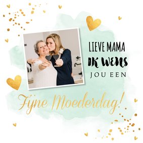 Moederdagkaart mintgroen waterverf foto goudlook