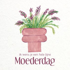 Moederdagkaart paarse bloemen in vaas illustratie