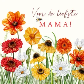 Moederdagkaart vrolijke bloemen in geel en oranje