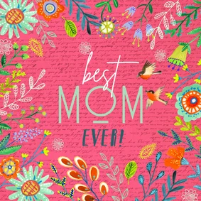 Moederdagkaart vrolijke bloemen rand