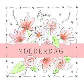 Moederdagkaarten vrolijke roze bloemen met hartjes