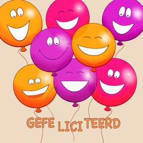 Mooie ballonnenkaart met witte div. gekleurde ballonnen