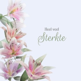 Mooie condoleancekaart met lelies op blauwe achtergrond