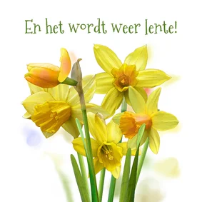 Mooie paaskaart met narcissen in waterverf