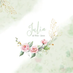 Mooie rouwkaart met takjes en roze roosjes