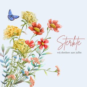 Mooie stijlvolle sterktekaart met wilde bloemen en vlinders