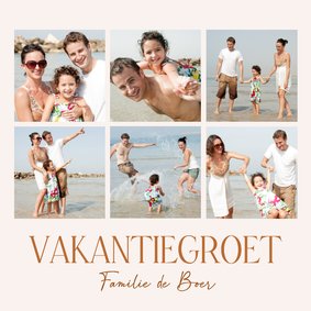 Mooie vakantie fotocollage kaart met vierkante foto's beige