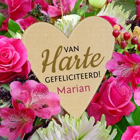 Mooie verjaardagskaart hart en bloemen