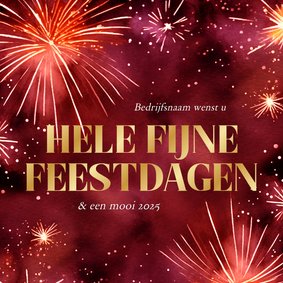 Mooie zakelijk kerstkaarten met rood vuurwerk en goudfolie