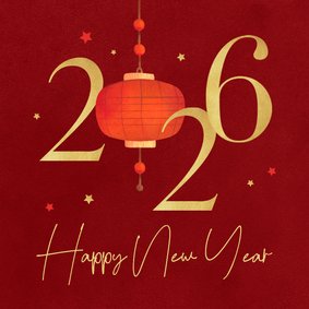Nieuwjaarskaart 2026 Chinees goud sterren rood