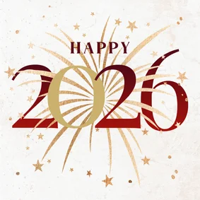 Nieuwjaarskaart 2026 met vuurwerk