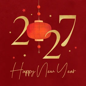 Nieuwjaarskaart 2027 Chinees goud sterren rood