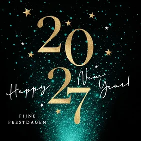 Nieuwjaarskaart 2027 in goud en vuurwerk