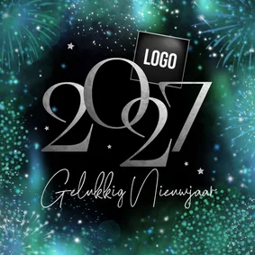 Nieuwjaarskaart 2027 vuurwerk zakelijk zilver sterren logo