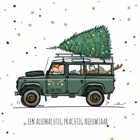 Nieuwjaarskaart 4x4 terreinwagen stoer av