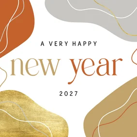Nieuwjaarskaart abstracte vormen met goud en lijntjes