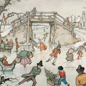 Nieuwjaarskaart - Anton Pieck illustratie ijspret