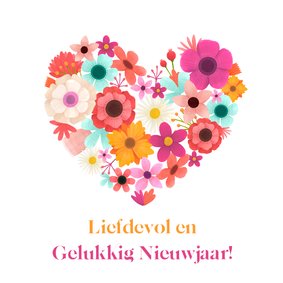 Nieuwjaarskaart bloemen hart vrolijk