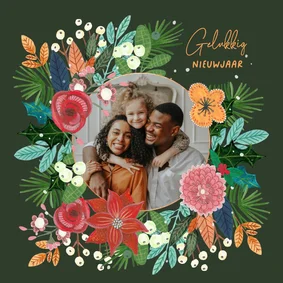 Nieuwjaarskaart botanische kerstster bloemen