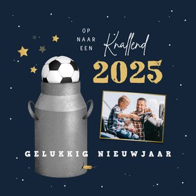 Nieuwjaarskaart carbid schieten vuurwerk sterren 2025 goud